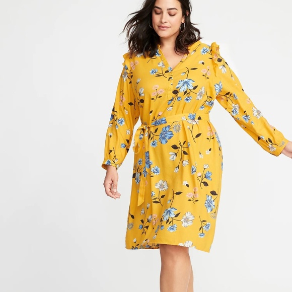 Old Navy Dresses & Skirts - Printed Ruffle-Shoulder Tie-Belt Plus-Size Dress